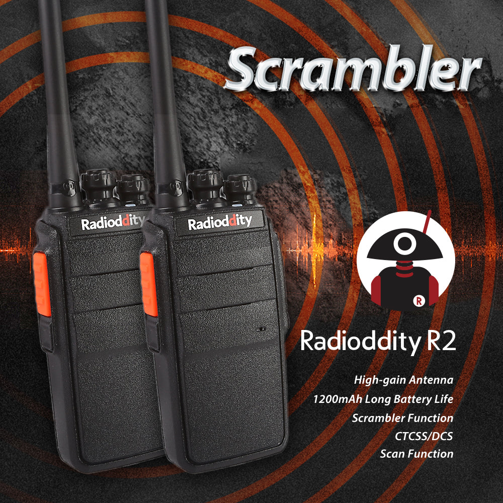 2-Pack Radioddity R2 Two Way Radio Walkie Talkie - Long Range 16-Channel UHF VHF Handheld Transceiver for Outdoor, Hiking, Camping & Emergency Communication