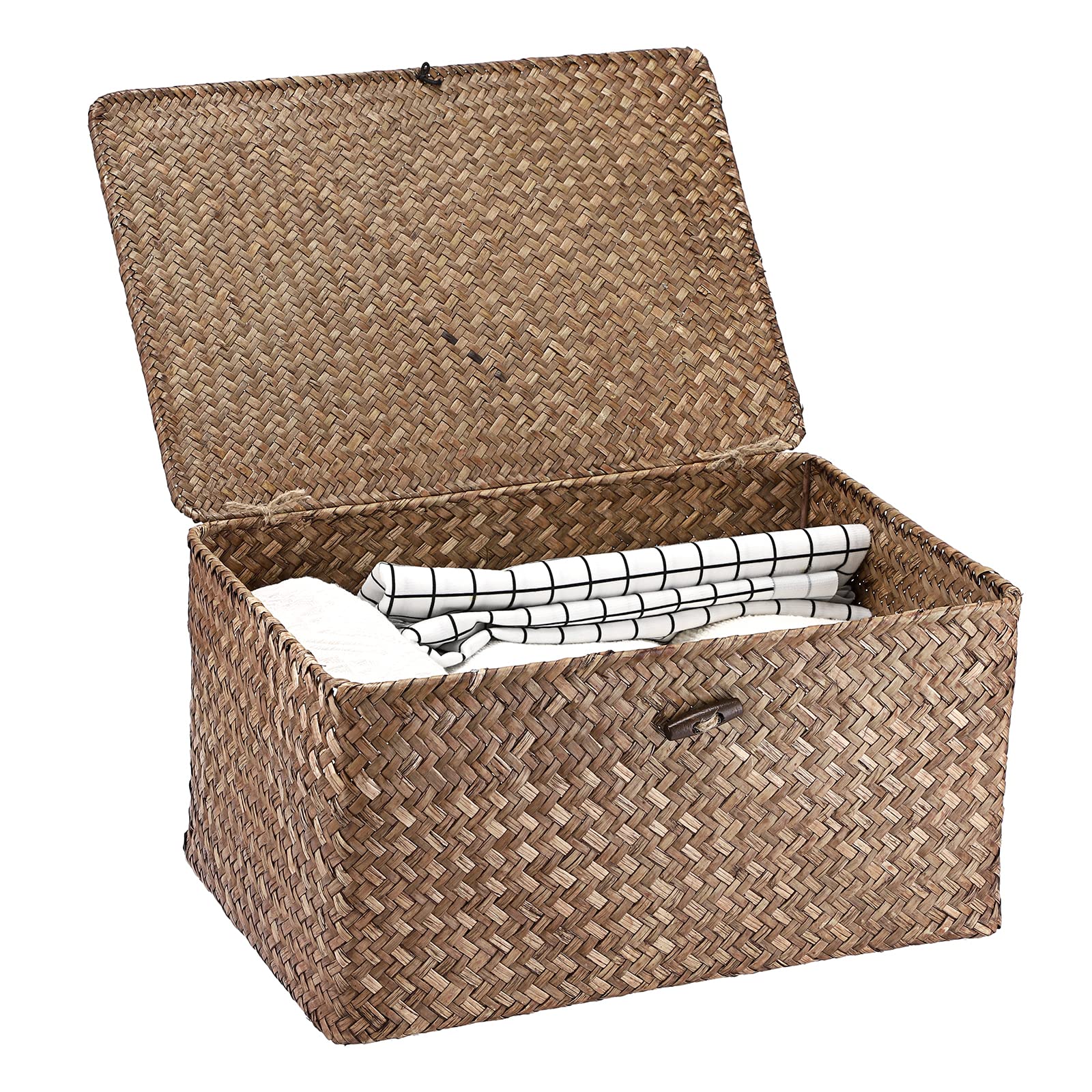 Hipiwe Wicker Storage Baskets with Lids - Handwoven Seagrass Rectangular Bins for Home Organization | Shelf, Wardrobe & Coffee Bar Storage | Large Household Storage Boxes for Bedroom, Bathroom & Living Room Decor