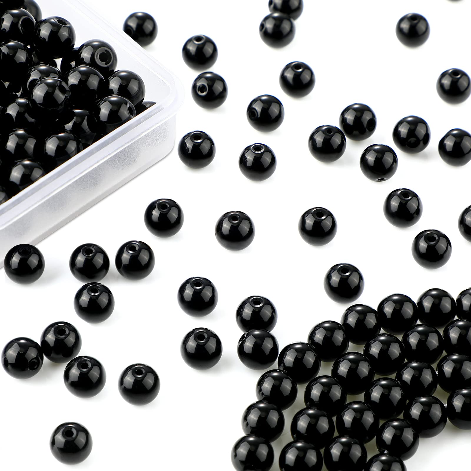 300 Pcs Black Agate Beads - 10mm Round Smooth Polished Imitation Onyx Gemstone Spacer Beads for Jewelry Making, DIY Bracelets, Necklaces & Earrings - Perfect for Crafting, Gifts and Boho Style Accessories