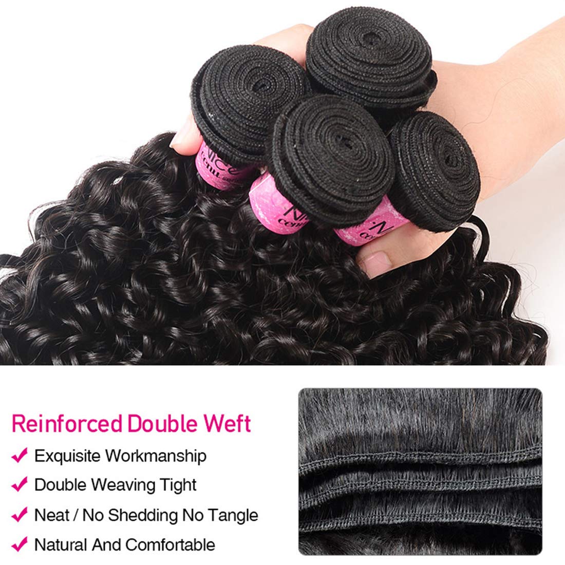 Unice Hair Malaysian Curly Hair 3 Bundles 100% Unprocessed Human Remy Hair Extensions - Natural Color (16 18 20 Inch) for Styling, Weaving & Volume Boost - Perfect for Daily Wear & Special Occasions