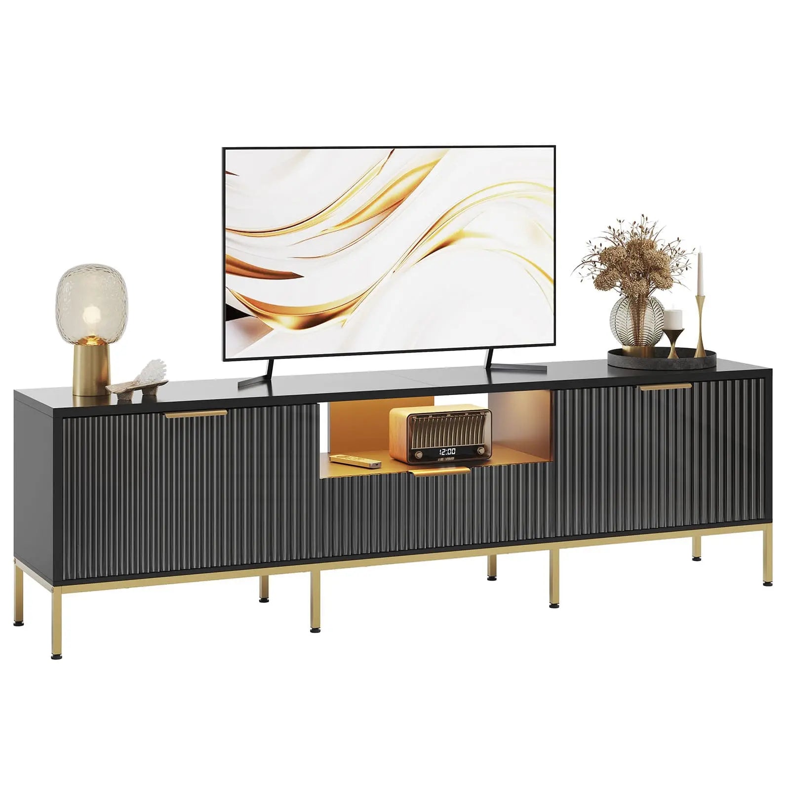 Bestier 70 Inch Modern TV Stand with Fluted Design for 80 Inch Flat Screen TVs - Perfect for Living Room, Bedroom & Home Theater Entertainment Centers