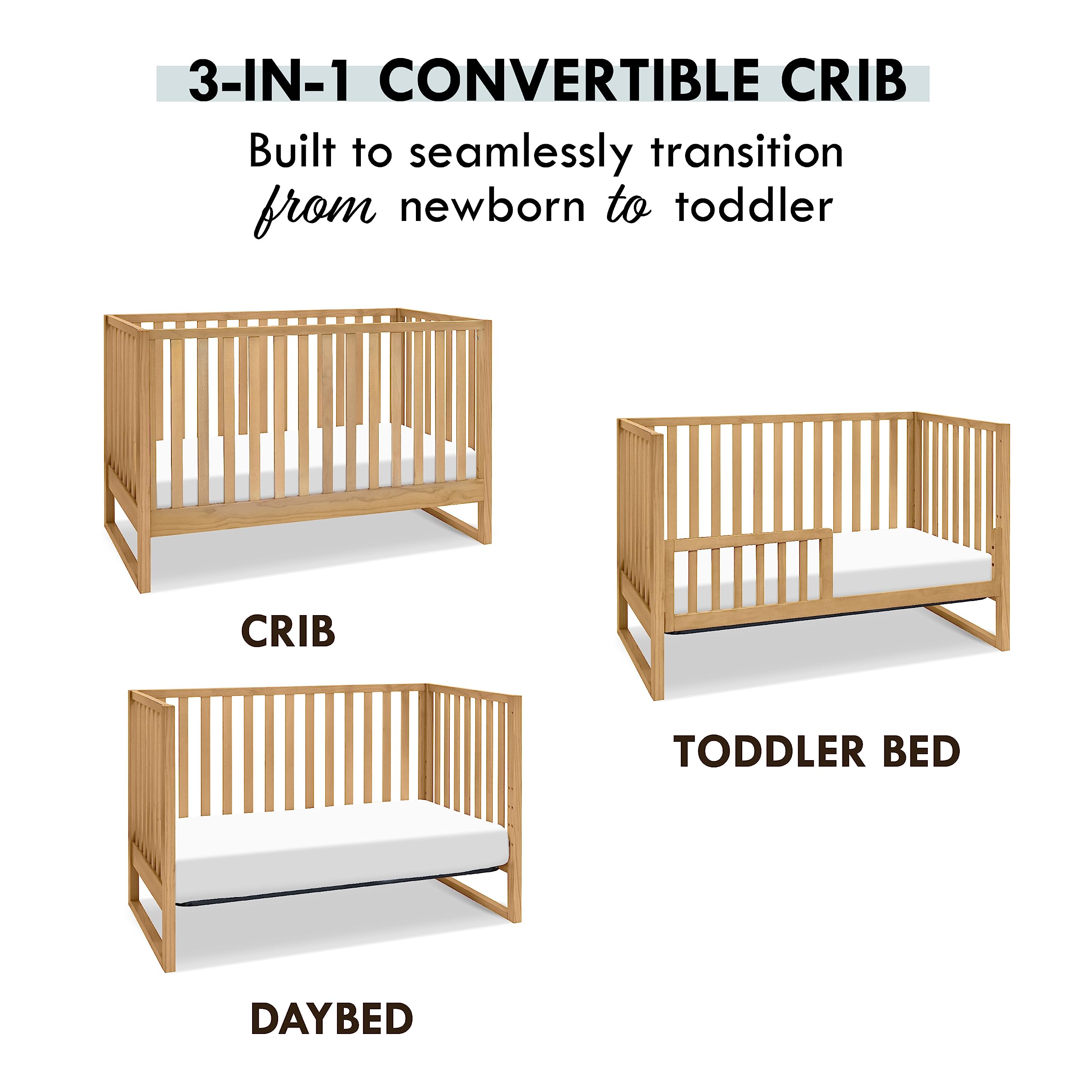 daVinci Hunter 3-in-1 Convertible Baby Crib to Toddler Bed & Daybed - GREENGUARD Gold Certified Non-Toxic Wood Crib - 4 Adjustable Heights, Easy Assembly - Honey Brown Finish for Nursery & Kids Room