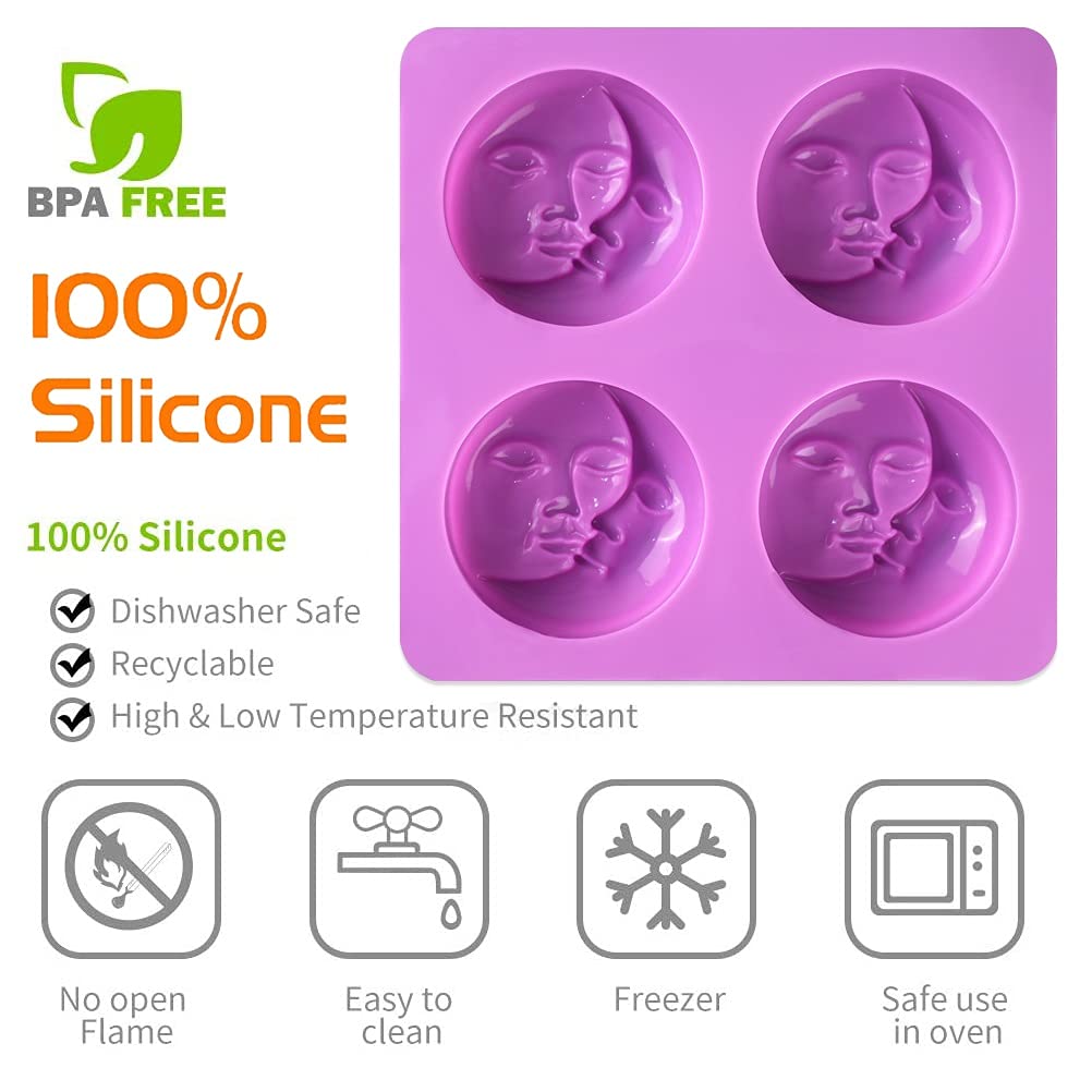 2 Pack Silicone Soap Molds - Sun & Moon Face Shaped DIY Soap Making Kit, Reusable Bath Bomb Molds for Chocolate, Candle Making, Valentine's Day Wedding Gifts - Perfect for Home Spa, DIY Crafts & Party Favors