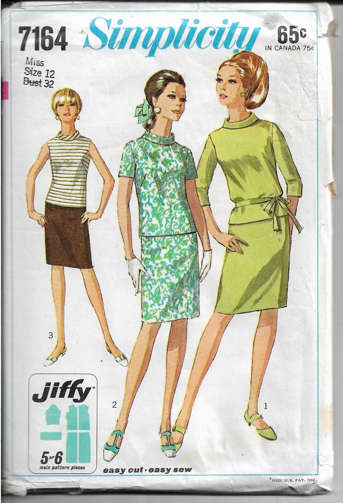 Vintage 1960's Simplicity 7164 Ladies Two-Piece Dress Sewing Pattern - Easy Jiffy Costume & Retro Fashion DIY Project for Cosplay, Theater, and Vintage Style Enthusiasts