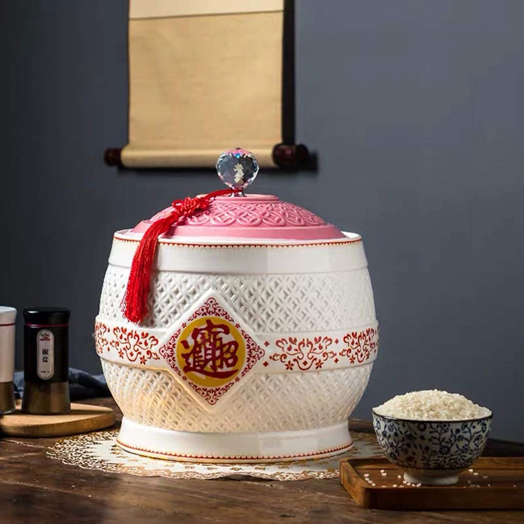 Vintage Ceramic Cereal Storage Container - Traditional Chinese Porcelain Grain Dispenser for Cereal, Flour, Sugar, Coffee, Rice, Nuts, Snacks, Pet Food & Tea - Perfect for Kitchen Pantry Organization & Countertop Display by M I A