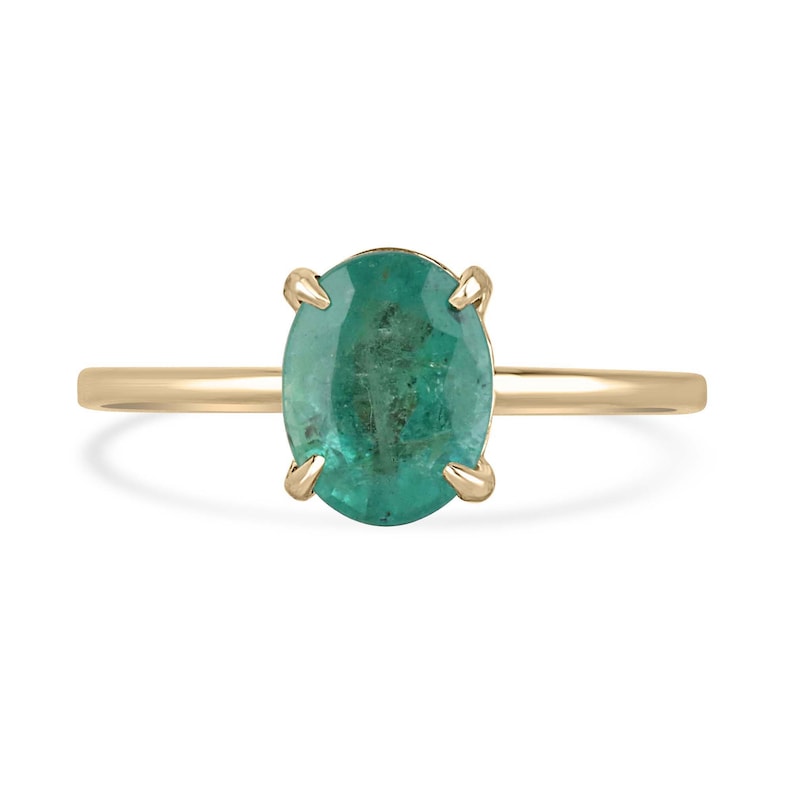 1.30ct 14K Gold Oval Cut Emerald Solitaire Engagement Ring for Women - Dainty Green Gemstone 4-Prong Setting, Perfect for Proposals, Anniversaries & Special Occasions