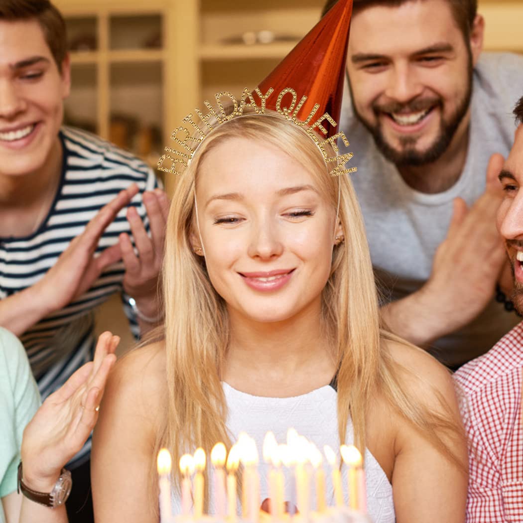 Gold & Light Yellow Rhinestone Birthday Crown for Women & Girls - Queen Tiara Headband with Sparkling Crystals - Perfect for Birthday Parties, Princess Themed Events & Special Occasions