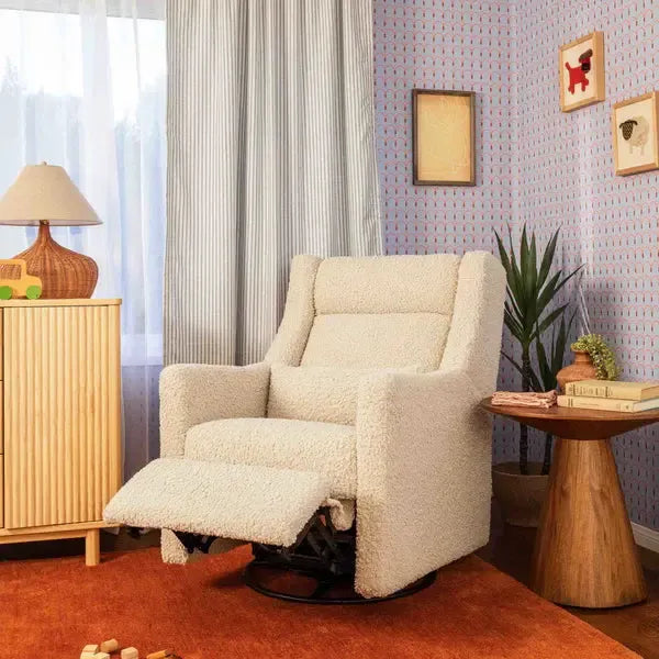 Babyletto Kiwi Plus Electronic Glider & Recliner with Adjustable Headrest - Luxe Almond Teddy Loop Fabric - Modern Nursery Gliding Chair for Breastfeeding & Baby Comfort