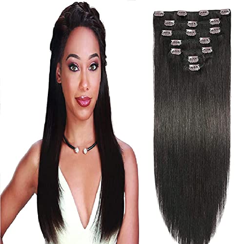 Verbier 7Pcs 16 Clips Silky Straight Natural Hair Extensions - Black | Perfect for Daily Styling, Parties & Special Occasions