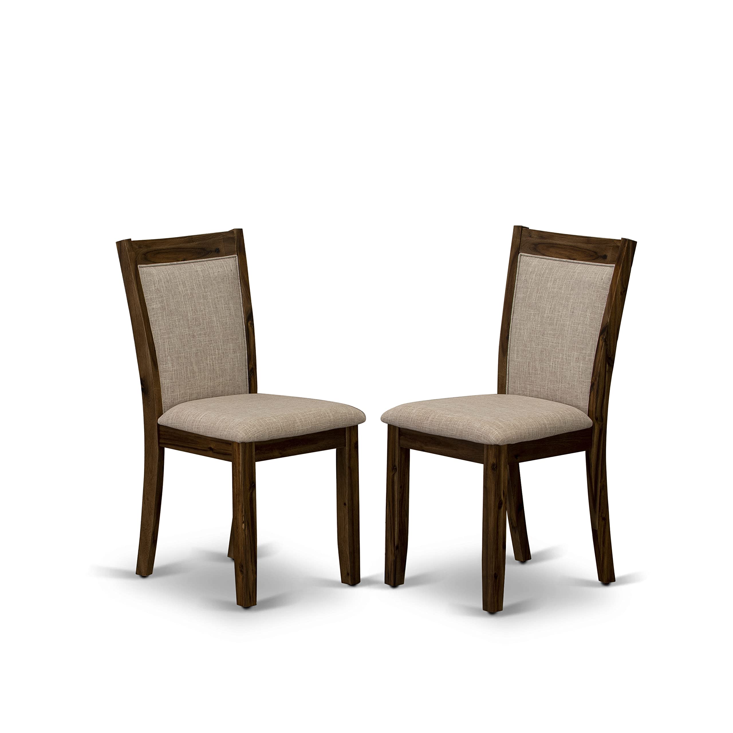 East West Furniture HBMZ3-AWN-04 3-Piece Round Dining Table Set with Pedestal Base & 2 Light Tan Linen Upholstered Chairs, 42x42 Inch, Antique Walnut - Perfect for Small Spaces, Breakfast Nooks & Cozy Kitchen Dining Areas