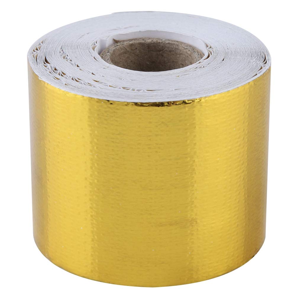 Golden Car Aluminum Foil Adhesive Heat Shield Wrap - 10M x 5CM Reflective Tape for Engine, Exhaust & Pipe Protection - High Temperature Insulation for Automotive, HVAC & DIY Projects