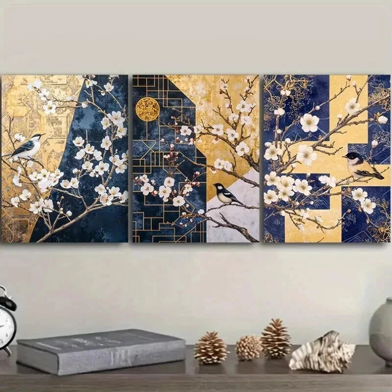 3-Piece Plum Blossom Wall Art Set - Framed Canvas Prints 50x70cm | High Quality Australian Made Home Decor | Perfect for Living Room, Bedroom & Office Decor
