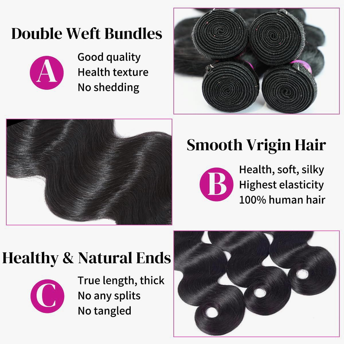 20 22 24 26 Inch Body Wave Human Hair Bundles - 100% Unprocessed Brazilian Virgin Hair Extensions (4 Bundles) for Women - Natural Black Color | Perfect for Styling, Weaving, and Everyday Wear