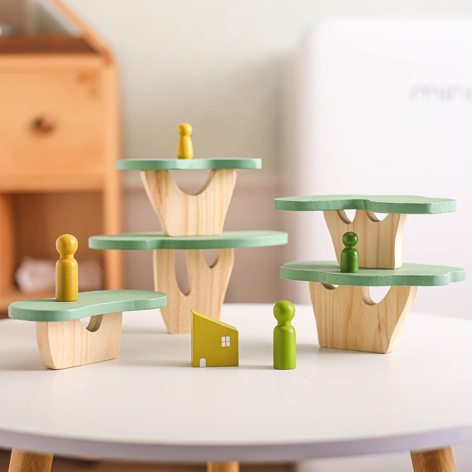 15-Piece Wooden Tree Stacking Toy Set - Waldorf Forest Sensory Toys for Toddlers 1-3 Years | Montessori Educational Balancing Blocks with Peg Dolls | Perfect for Early Learning, Imaginative Play & Nursery Decor