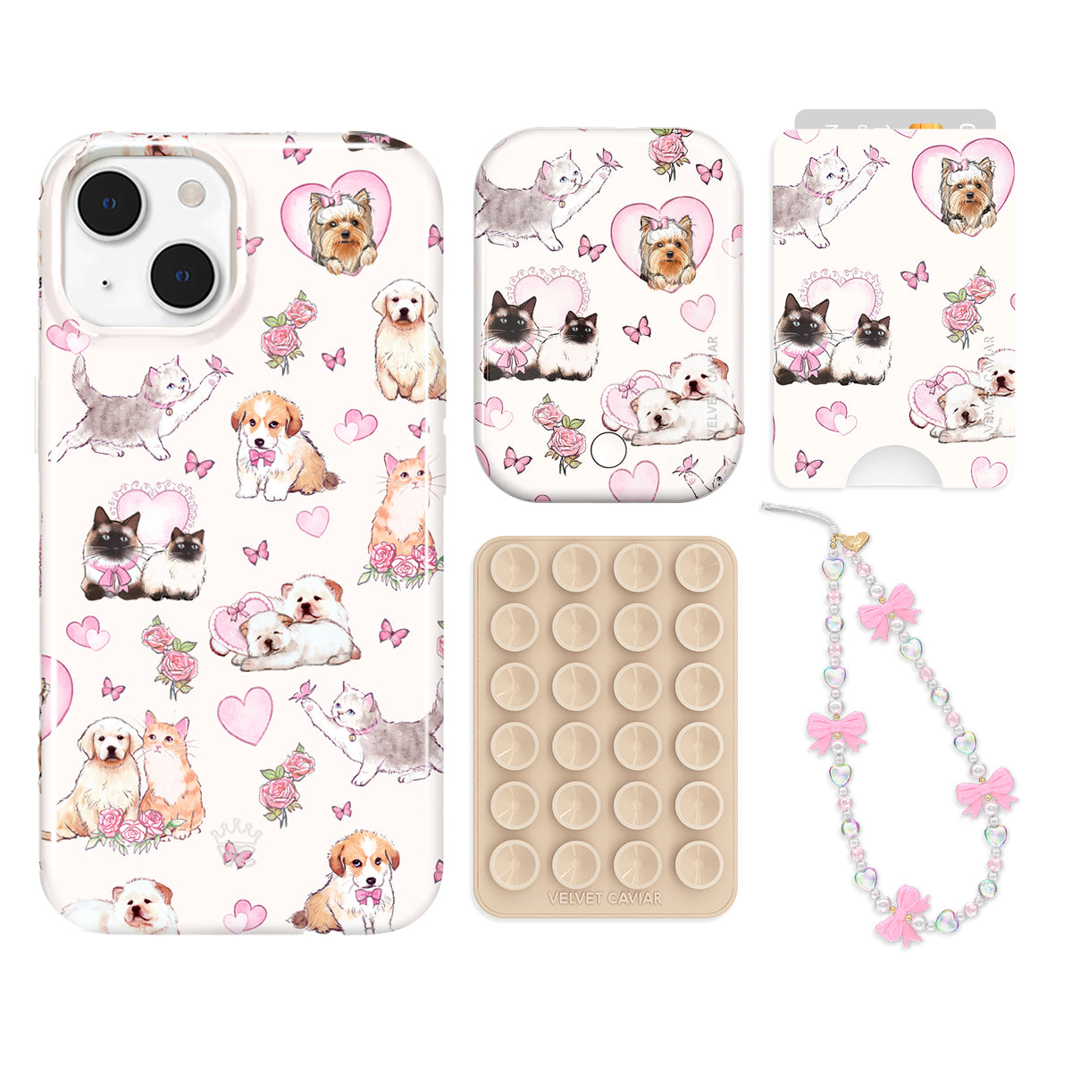 Cute Puppy and Kitten iPhone Wallet Case Set - Adorable Animal Phone Cover with Card Holder for Pet Lovers - Perfect for Daily Use, Travel, and Gifts