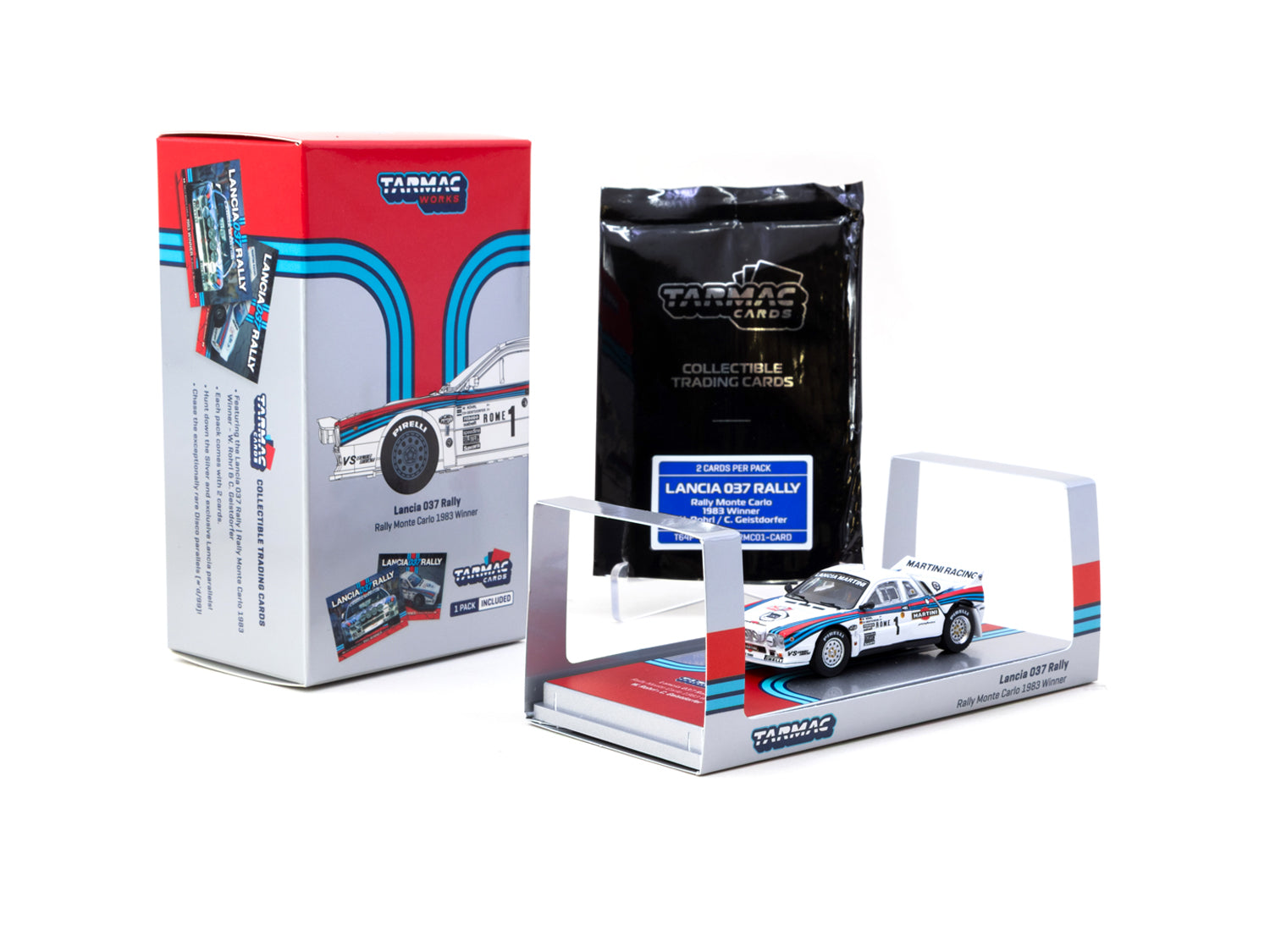 Tarmac Works 1/64 Scale Lancia 037 Rally Car - 1983 Monte Carlo Rally #1 Diecast Model with Collectible Tarmac Cards | Perfect for Diecast Collectors, Racing Enthusiasts & Display Showcases