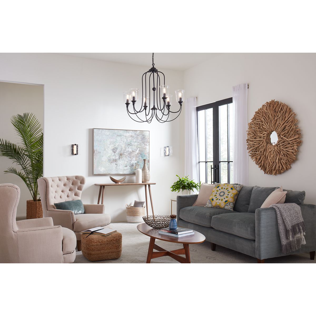 Bowman Collection 6-Light Clear Chiseled Glass Chandelier - Elegant Dining Room Lighting Fixture for Modern Home Decor