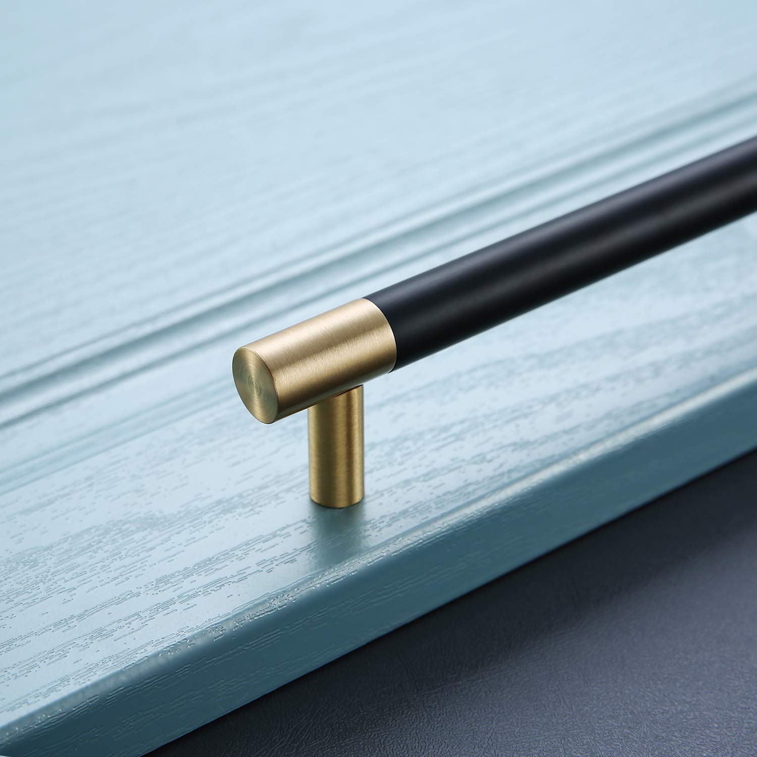 5 Pack Brushed Satin Gold/Brass Cabinet Handles with Matte Black Electroplated Finish - 7.3
