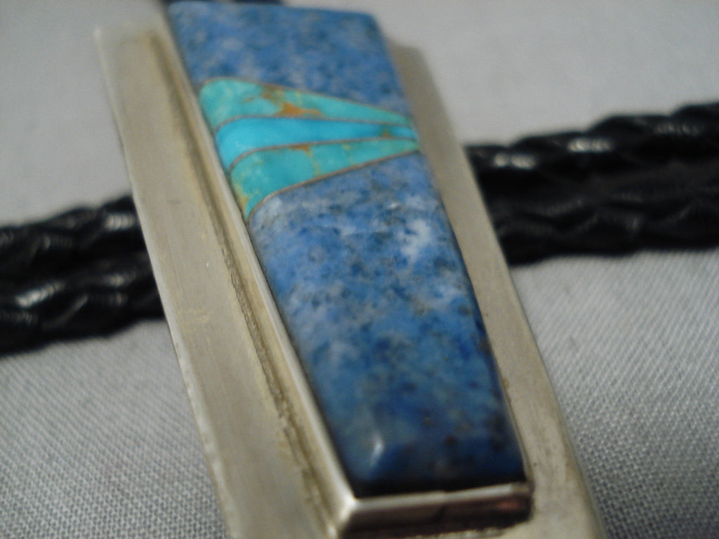 Authentic Navajo Vintage Turquoise & Lapis Sterling Silver Bolo Tie - Handcrafted Native American Jewelry for Men | Perfect for Western Fashion, Cowboy Outfits & Special Occasions