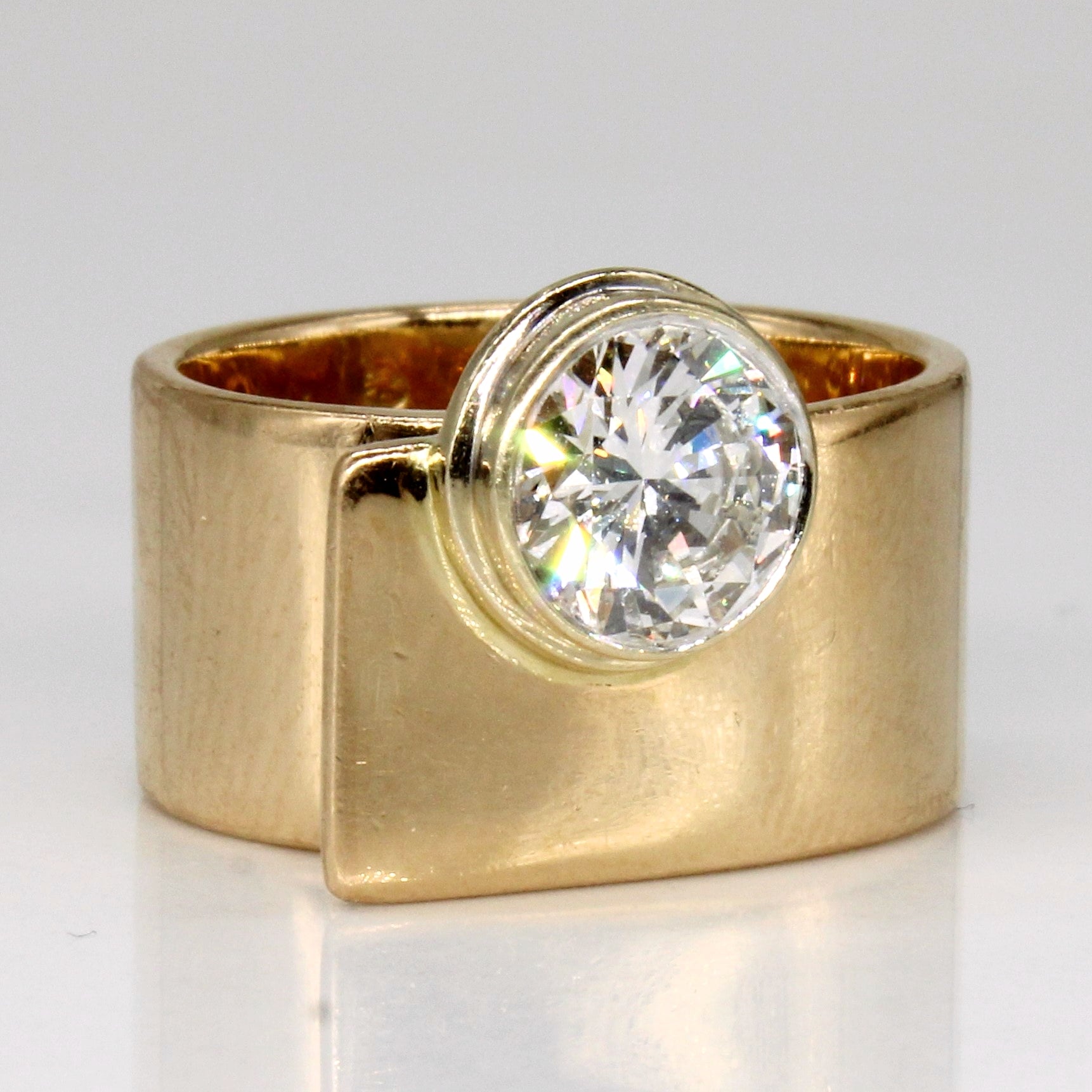 18K Gold Diamond Solitaire Wide Band Ring - 1.10 Carat Round Cut Diamond Engagement Ring for Women, Size 5 | Perfect for Wedding, Anniversary & Proposal Gifts