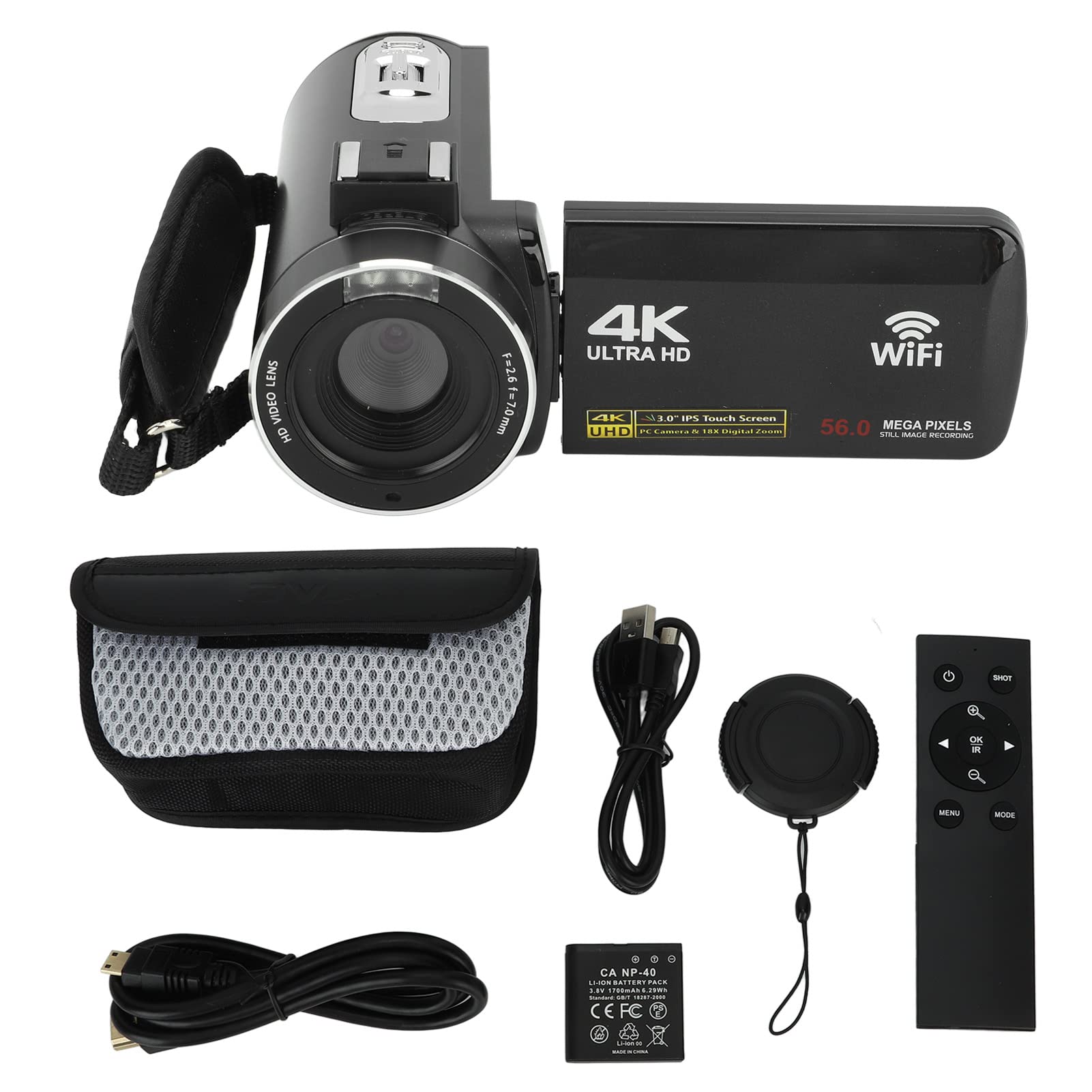 4K Video Camera Camcorder - 56MP Digital Camera with 18X Zoom, 3