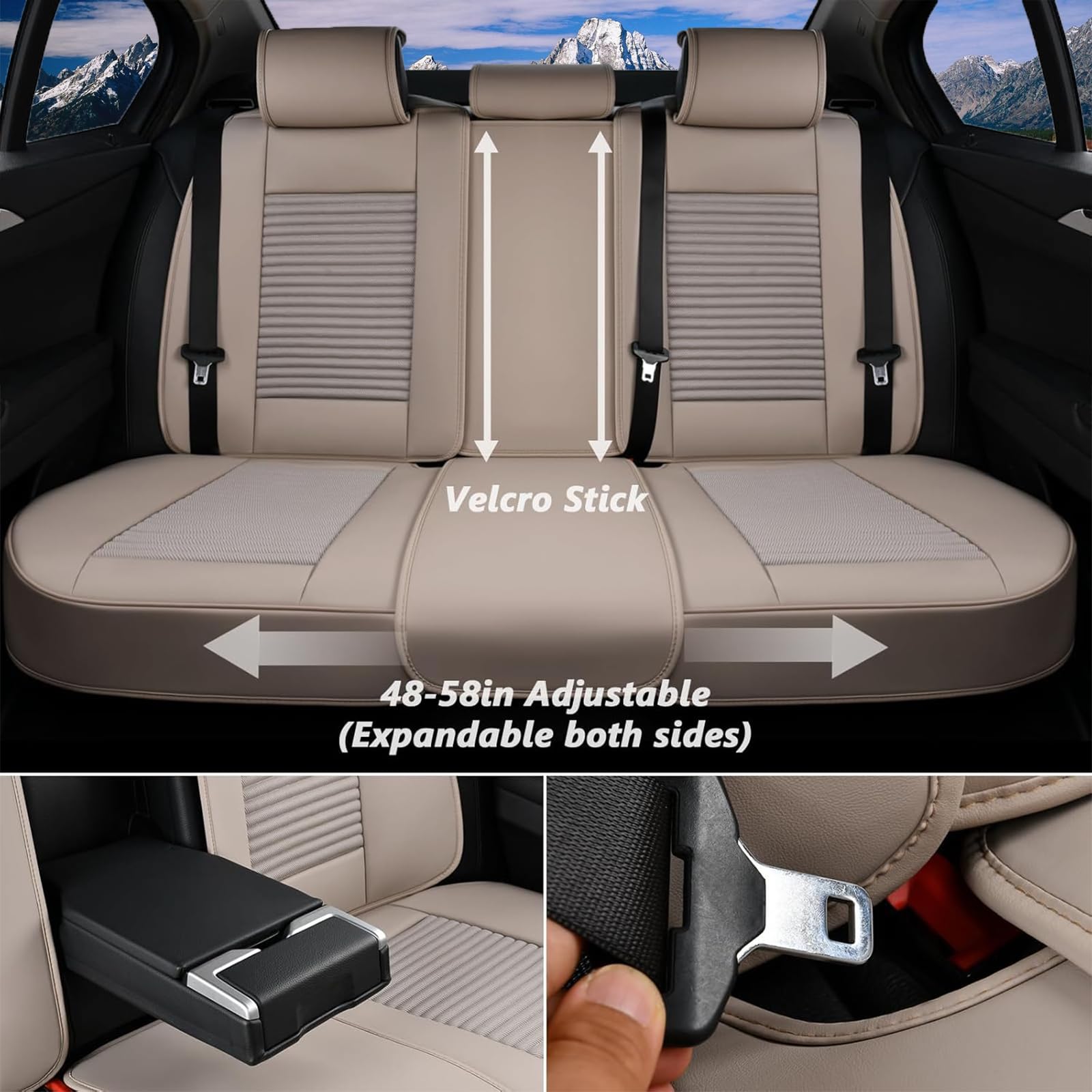 Premium Leather Car Seat Covers Full Set - Universal Waterproof Seat Protectors for Sedans, SUVs, Trucks & Vans | Perfect for Daily Commute, Road Trips & Family Protection (Beige)