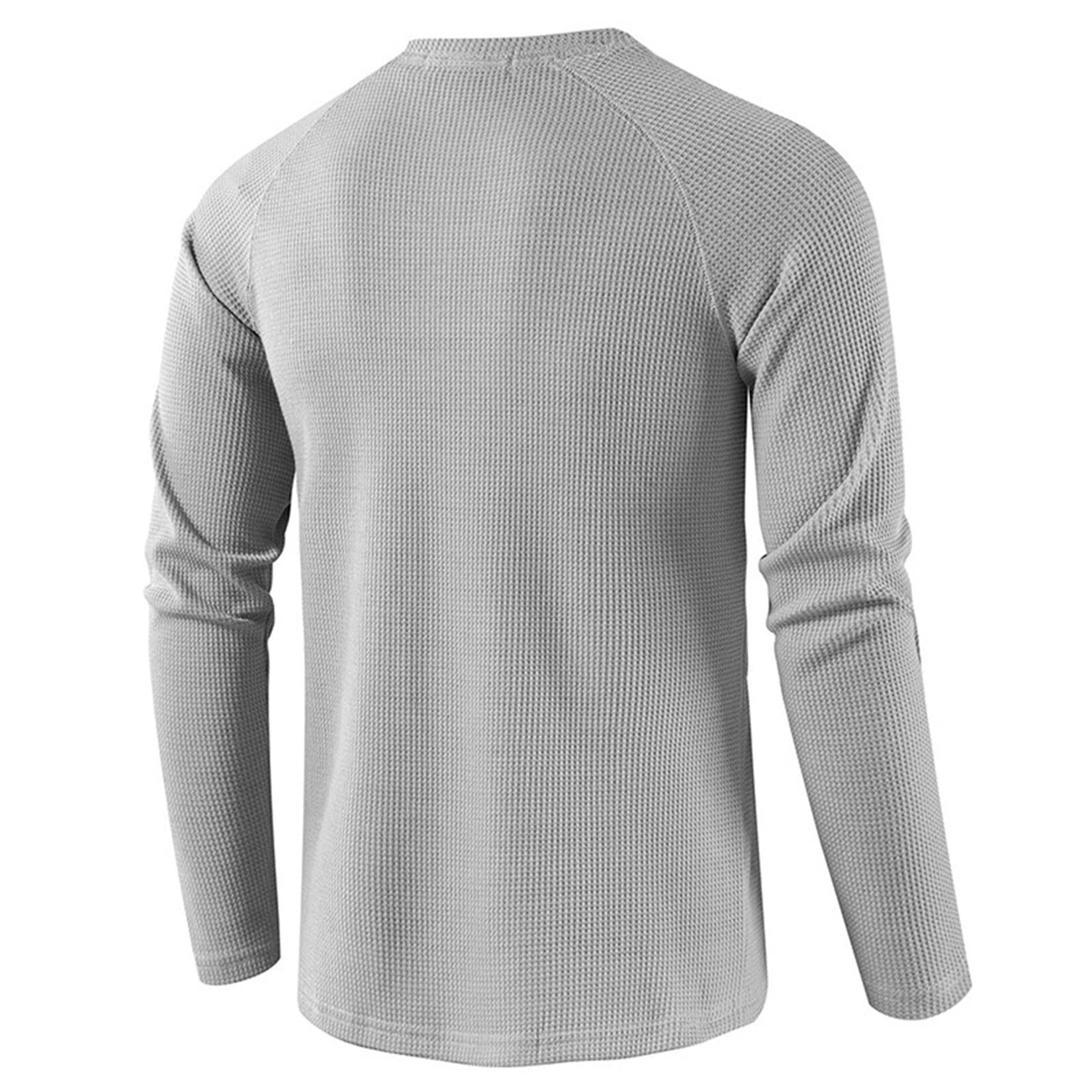 Lu's Chic Men's Long Sleeve Henley Waffle Knit T-Shirt | Casual Slim Fit Lightweight Shirt for Everyday Wear & Layering | Perfect for Fall, Winter & Outdoor Activities