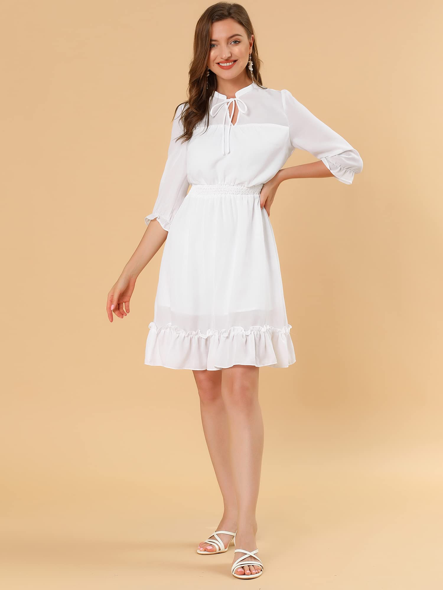 Allegra K Women's Casual 3/4 Sleeve Boho Chiffon Dress for Wedding Guest, Summer Beach Party & Outdoor Events