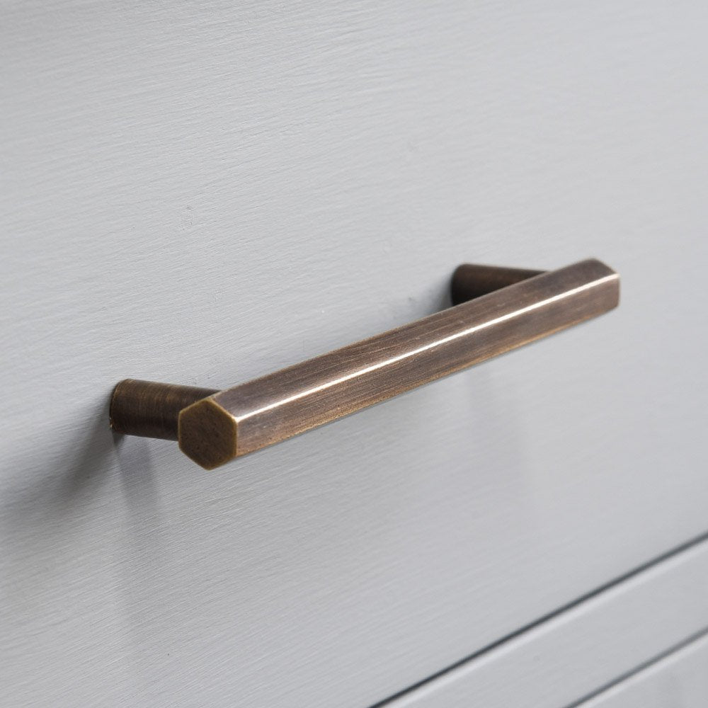 Vintage Distressed Antique Brass Hexagonal Cabinet Pull Handle - Perfect for Farmhouse Kitchen Cabinets, Dresser Drawers & Furniture Hardware Upgrade