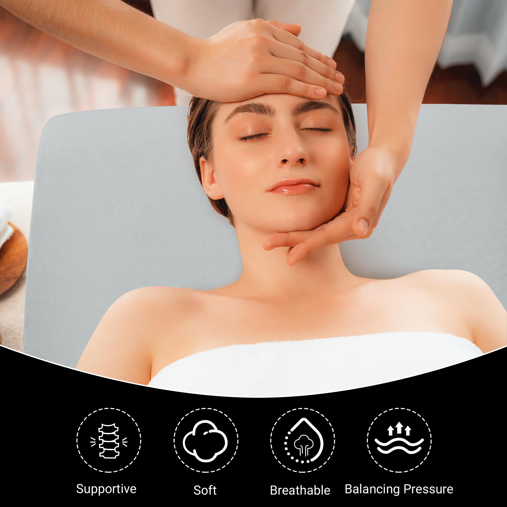 Ergonomic Foam Massage Bed Topper with Removable Velvet Cover - Supportive Non-Slip Mattress Pad for Beauty Salon & Spa - Perfect for Facial, Massage & Waxing Treatments (Grey, Bed Not Included)