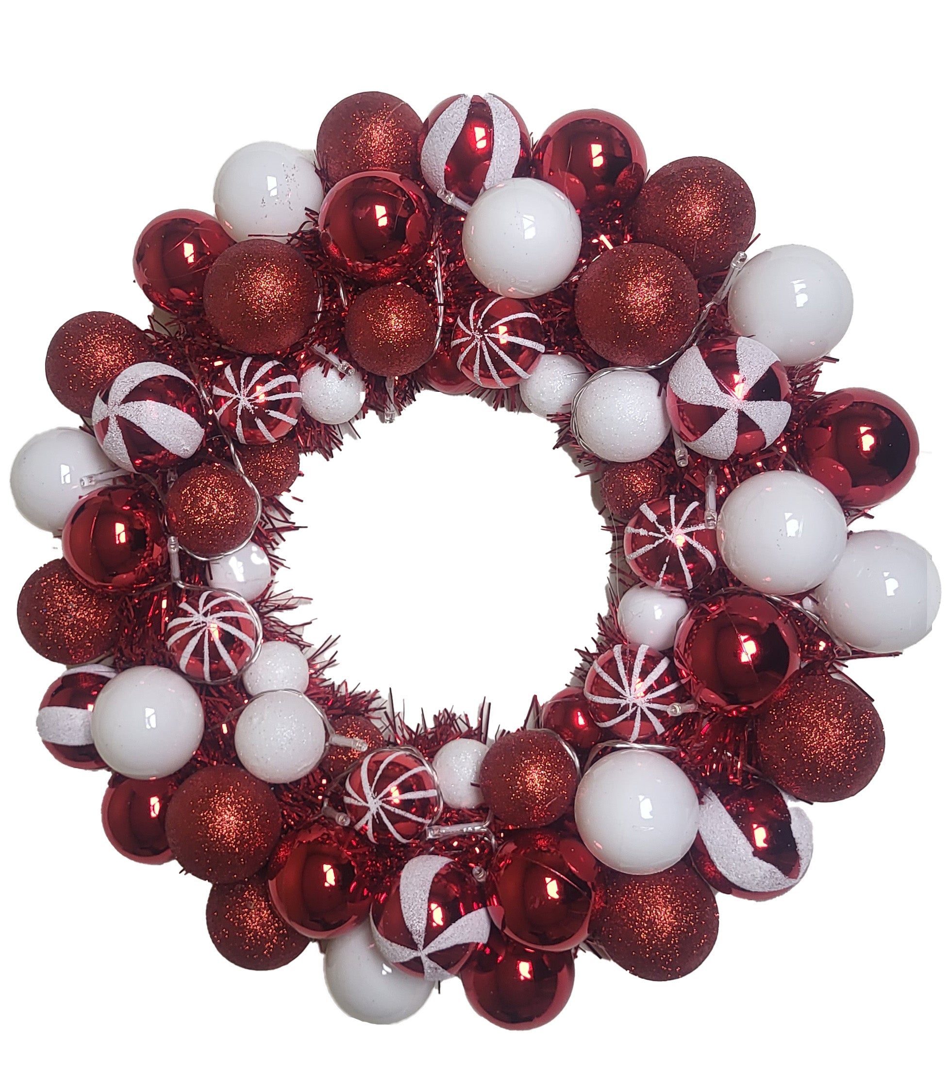 16-Piece Candy Ball Wreath with Battery-Powered Pure White LEDs - Perfect for Christmas Decorations, Holiday Parties, and Home Festive Lighting