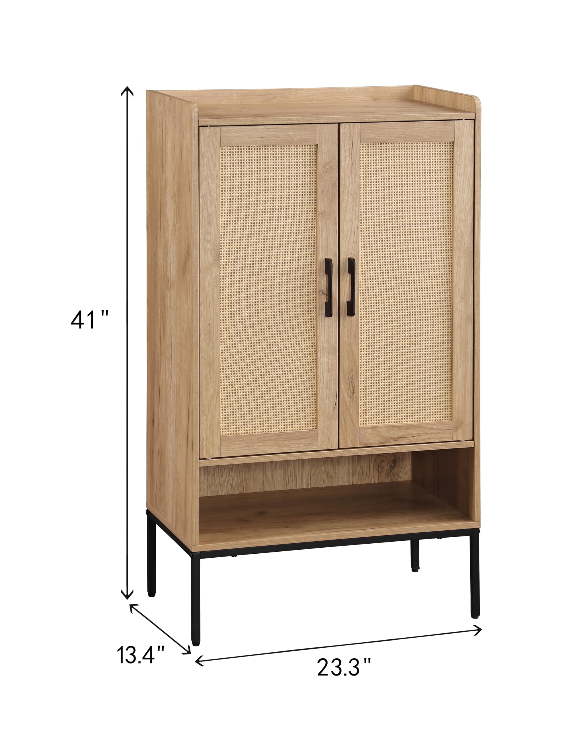5-Tier Wooden Shoe Storage Cabinet with Rattan Doors & Open Shelves - Entryway Hallway Closet Bedroom Organizer - Natural Finish for Home Decor & Space Saving Solution