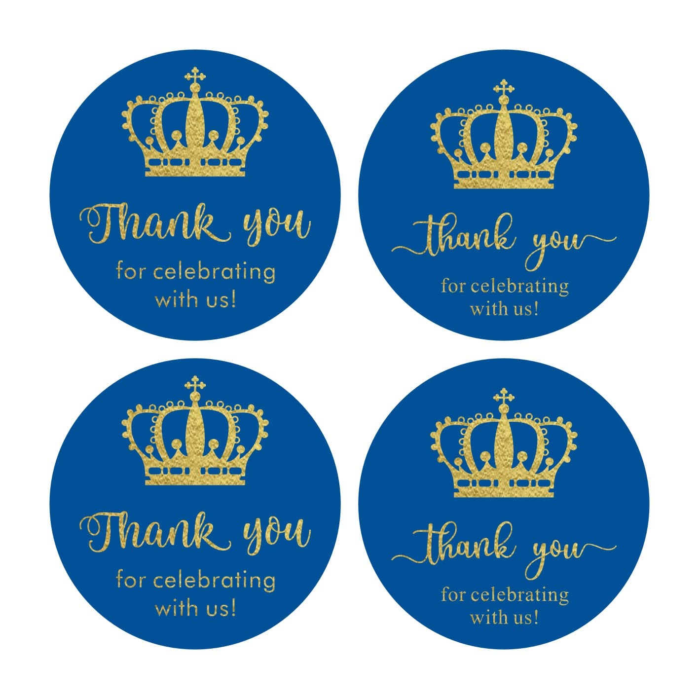 50-Pack Round 2 Inch Blue Thank You Crown Stickers - Perfect for Baby Showers, Birthday Parties, Wedding Favors & Candy Decorations - Self-Adhesive Labels for Gifts, Treat Bags & Party Decor