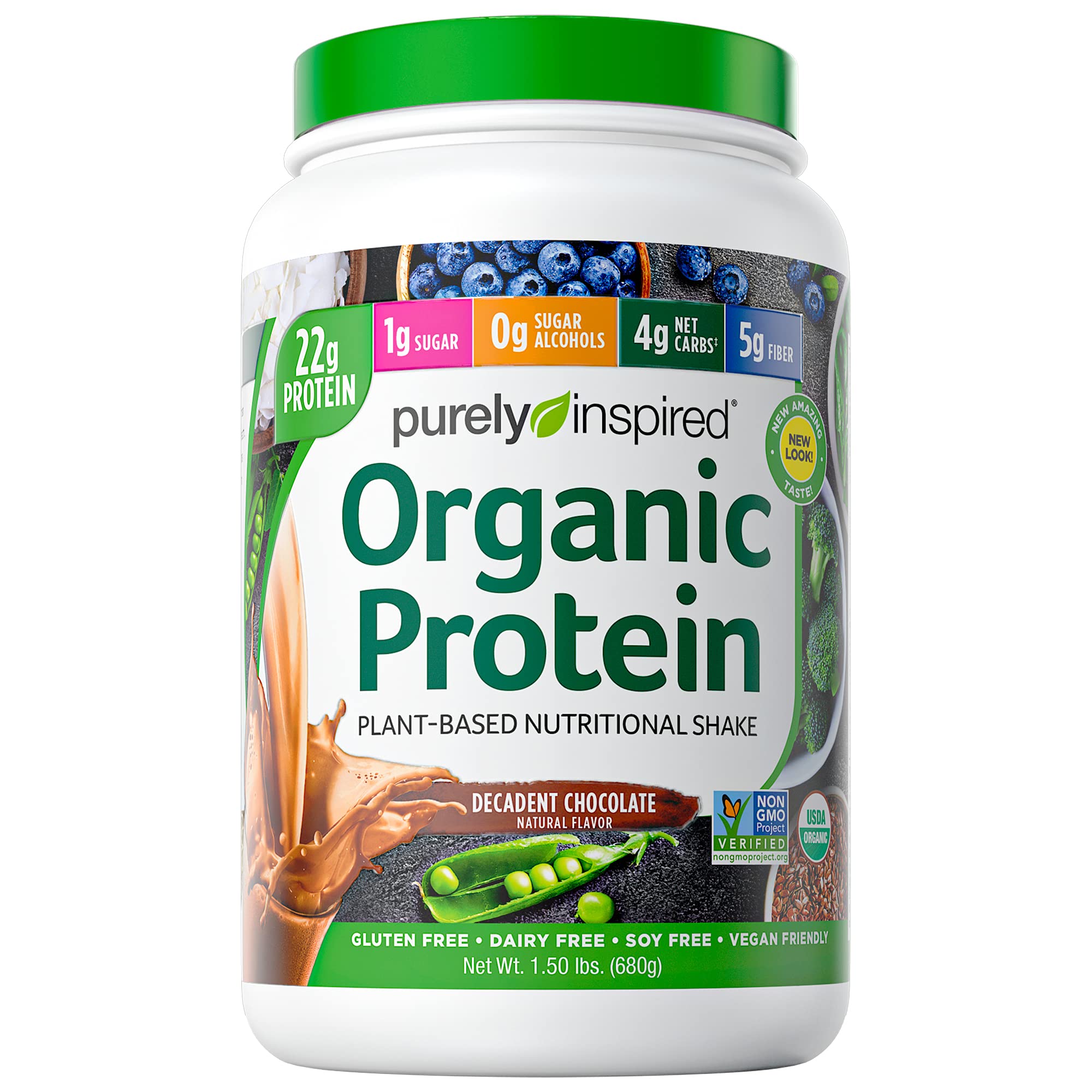 Organic Vegan Protein Powder for Women & Men - 22g Plant-Based Protein, Pea & Chocolate Flavor, 1.5lb (18 Servings) | Gluten-Free, Dairy-Free Supplement for Post-Workout Recovery, Weight Management & Healthy Lifestyle