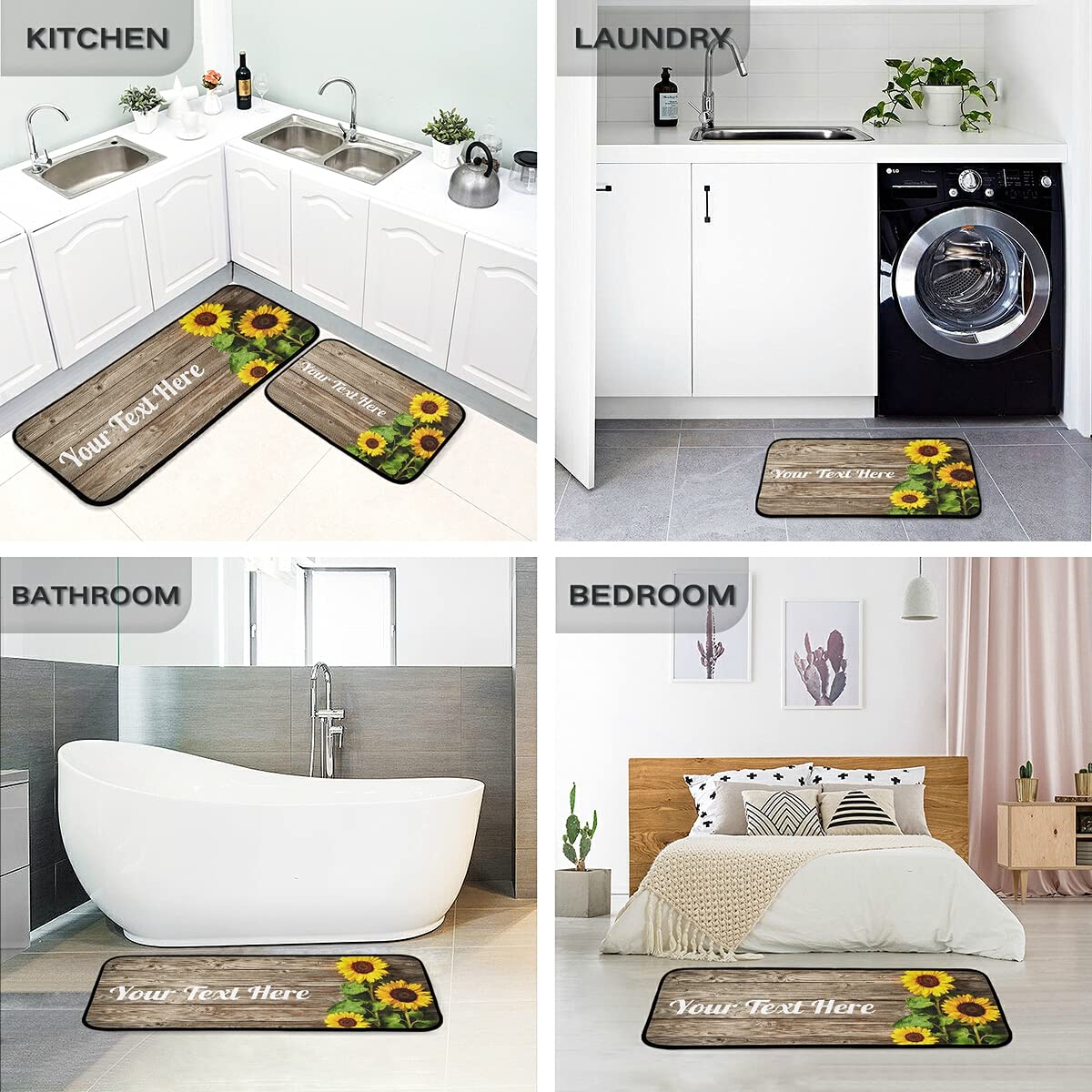 DOMIKING Non-Slip Sunflower Kitchen Rugs - 2 Pack Custom Farmhouse Floor Mats with Anti-Fatigue Comfort for Standing, Kitchen Decor & Entryway Use - Perfect for Cooking, Dishwashing & Home Decor