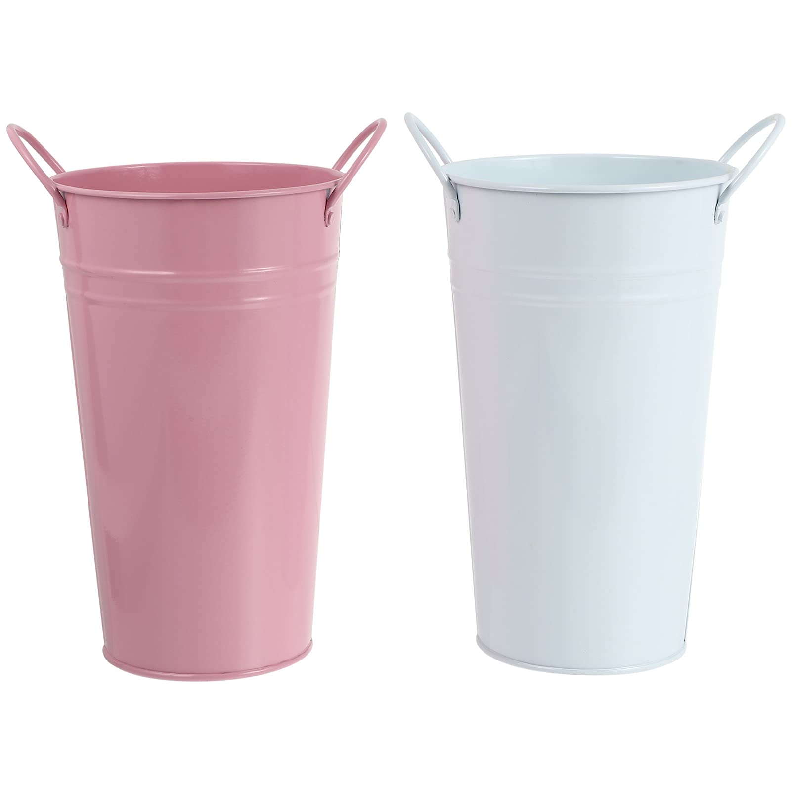 Rustic Metal Outdoor Table Decor - 2pcs Farmhouse Flower Buckets, French Style Colored Iron Vases for Home & Garden Decor (Random Color) - Perfect for Patio, Porch, and Wedding Centerpieces