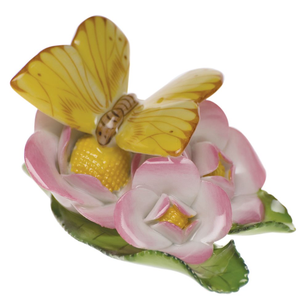 Herend Butterfly On Flowers Porcelain Figurine - Hand-Painted Collectible Home Decor for Living Room, Dining Table, and Gift Giving