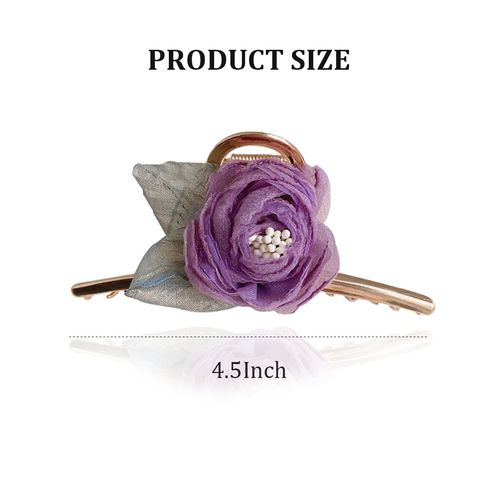 Large Flower Hair Clips for Women - Purple & White Mesh Rose Jaw Clips Hair Claws - Perfect for Weddings, Parties & Everyday Styling