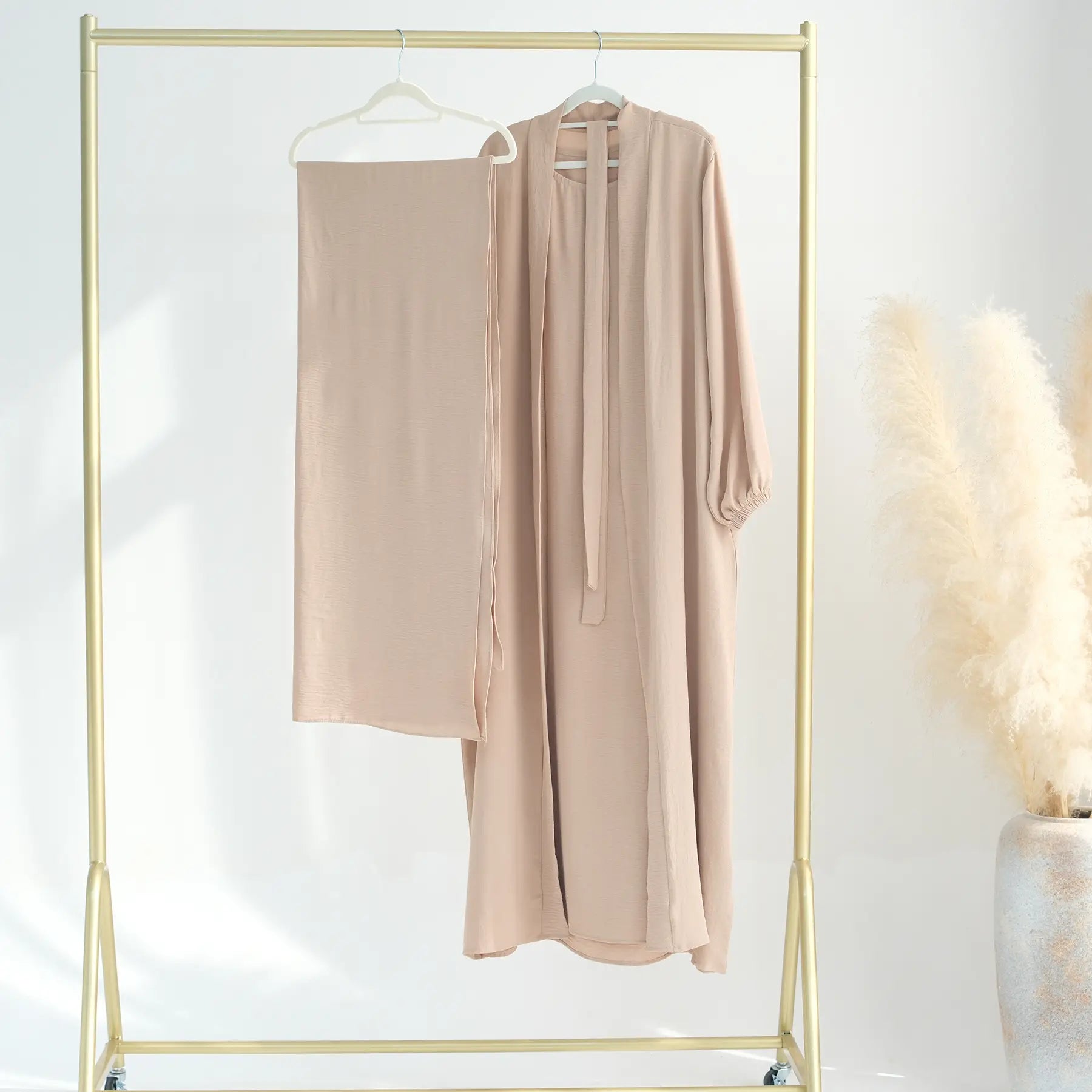 2-Piece Wrinkle-Resistant Cardigan & Open Abaya Dress Set for Women - Modest Fashion Outfit for Prayer, Mosque, and Everyday Wear