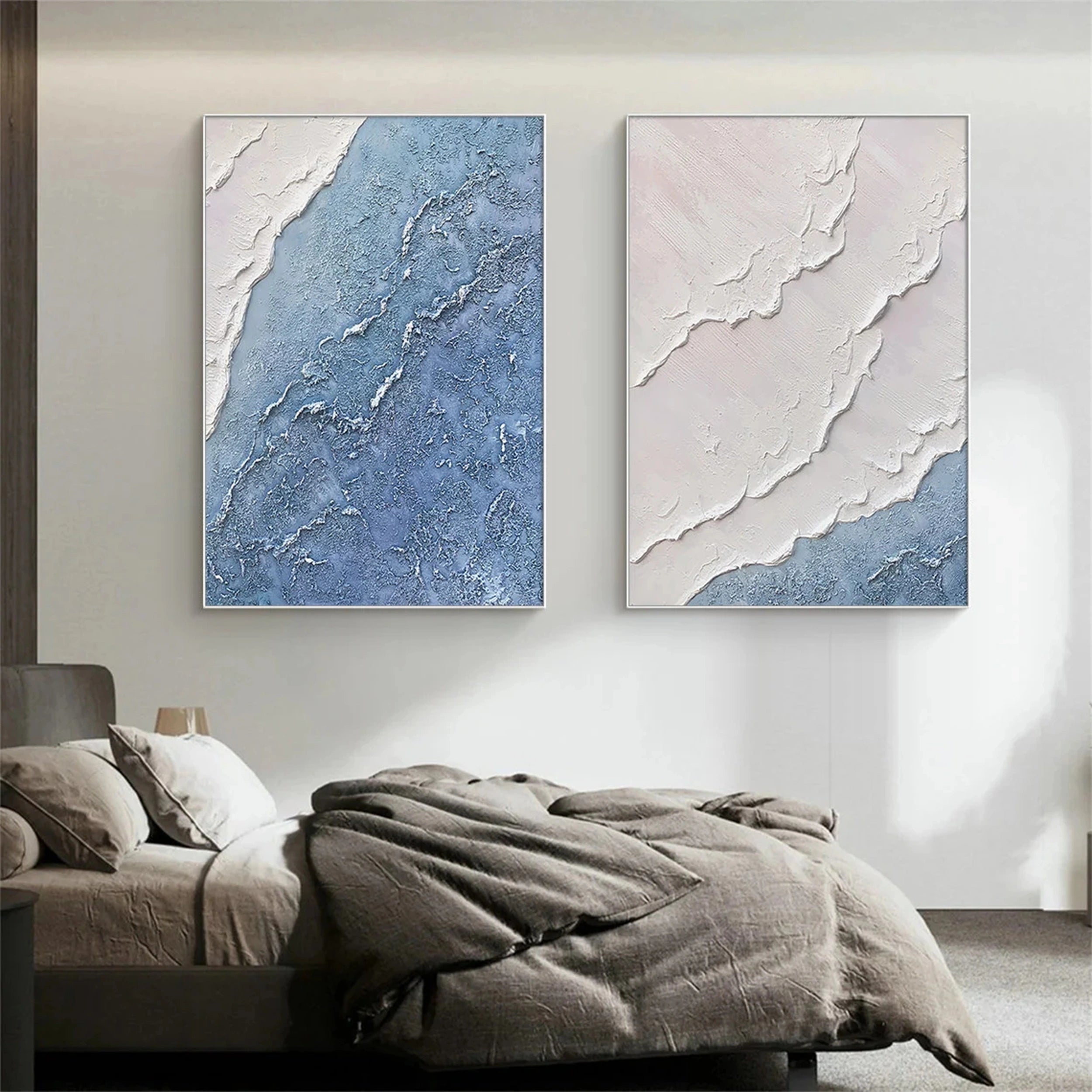 Ocean and Sky Wall Art Set of 2 - Modern Coastal Paintings for Living Room & Bedroom Decor | Beach Themed Home Office Artwork | Ready to Hang Canvas Prints