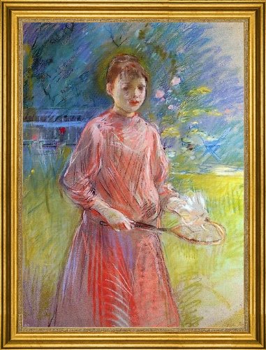 Berthe Morisot 'Girl with Shuttlecock' Art Print - 18x24 Inch Premium Framed Canvas Wall Decor with Gold Frame - Perfect for Living Room, Bedroom & Office Decor