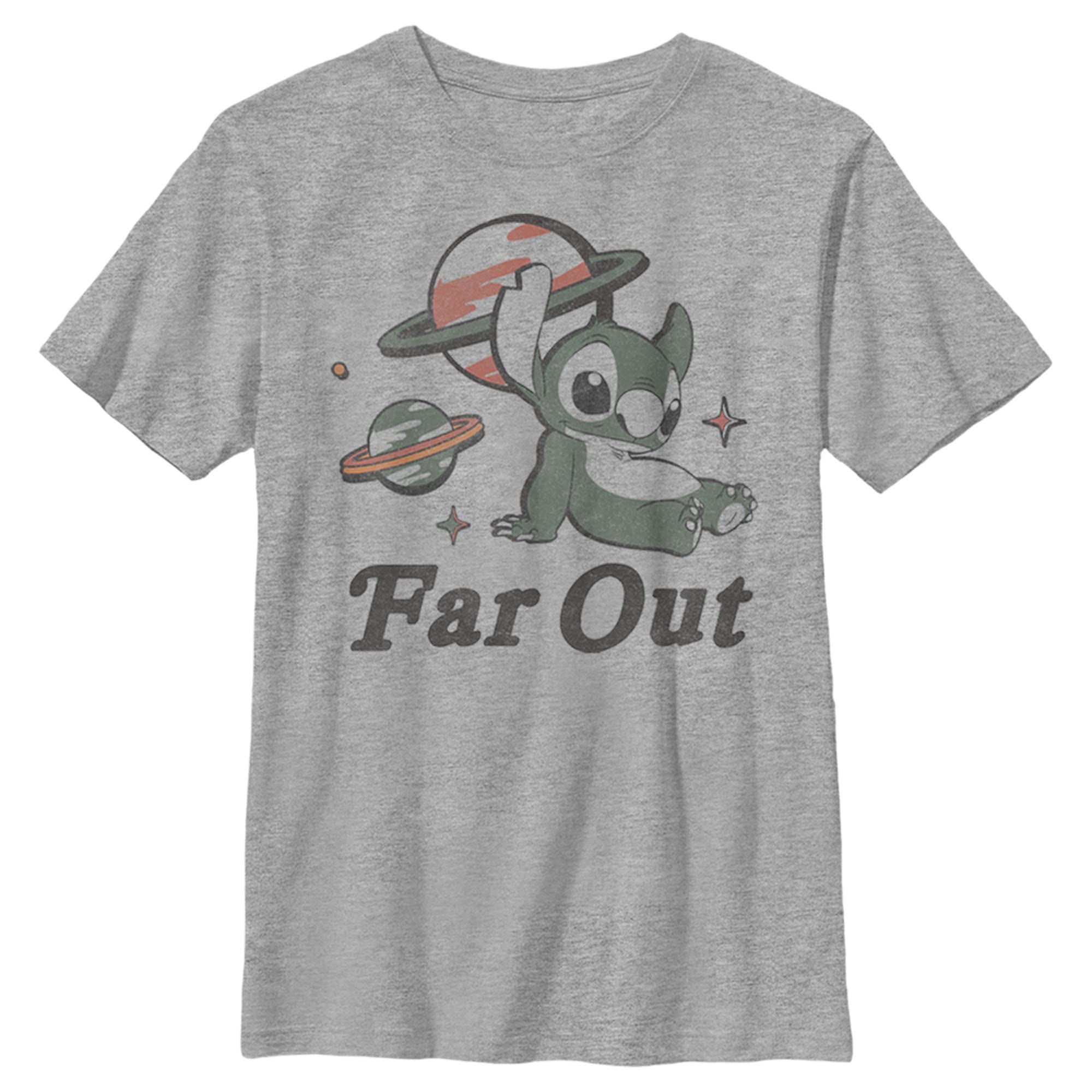 Disney Lilo & Stitch Boys Heather Crew Neck T-Shirt - Far Out Graphic Tee for Kids, Boys, and Stitch Fans - Perfect for Casual Wear, School, and Disney Theme Parks