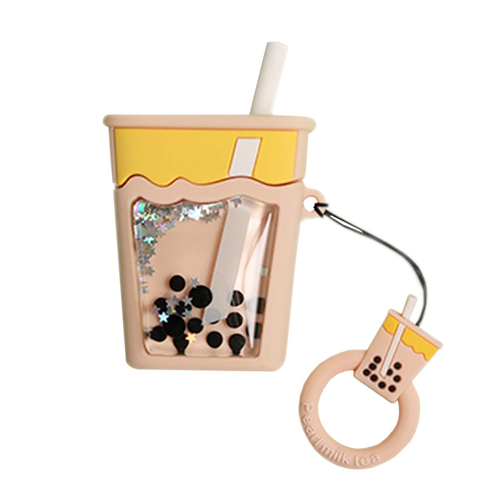 Cute 3D Cartoon Milk Tea AirPods Case - Soft Silicone Shockproof Cover with Ring Buckle Holder for AirPods 1/2/3/Pro (Milk Tea Design) - Perfect for Daily Use, Travel & Gift Giving