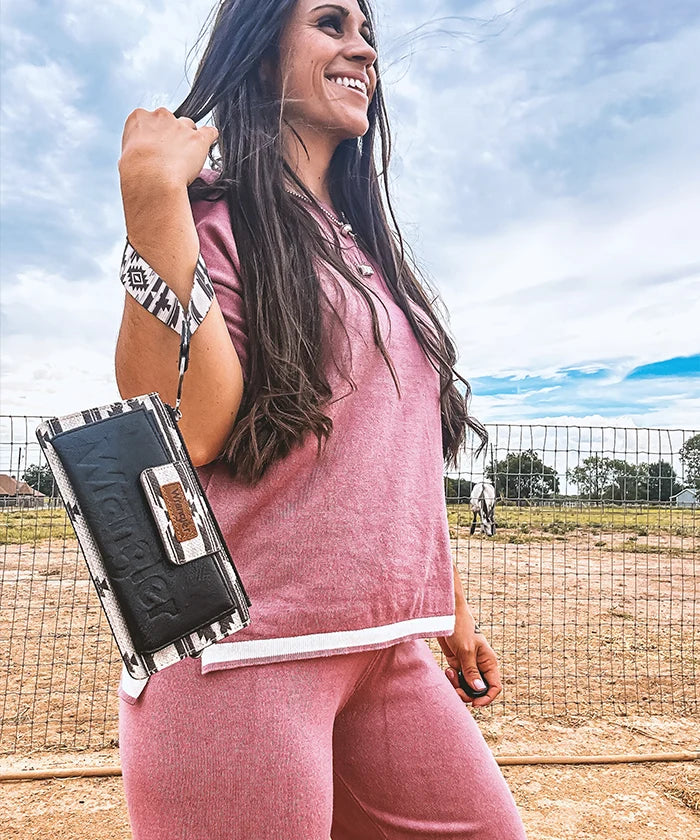 Wrangler Aztec Print Wristlet Clutch Wallet for Women - Stylish Crossbody Bag for Travel, Shopping & Everyday Use