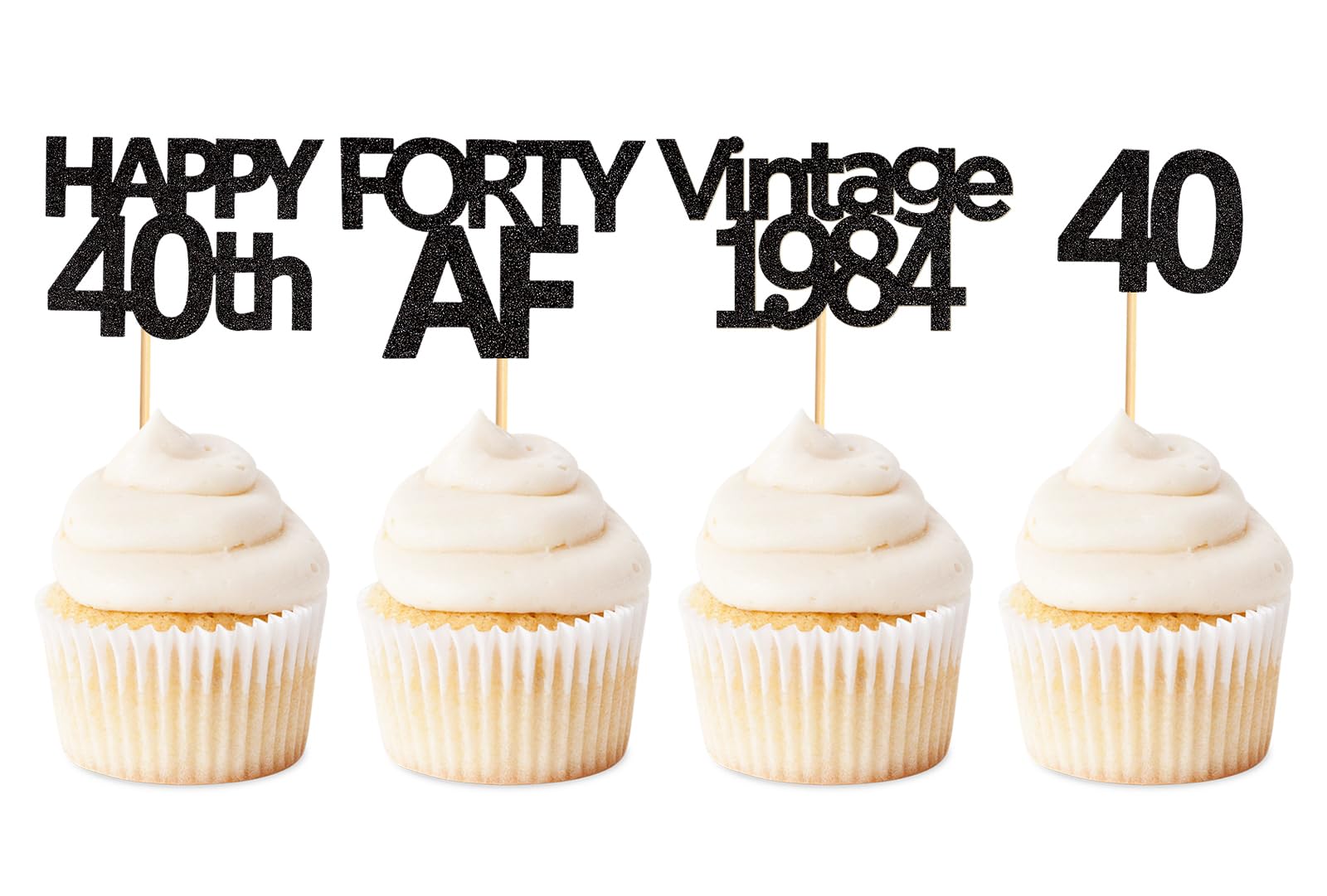 36 Pack Black Vintage 1984 Cupcake Toppers - Happy 40th Birthday Party Decorations, Forty Cupcake Toppers for 40th Anniversary Celebrations | Perfect for 1984 Themed Parties, Milestone Birthdays & Retro Decor