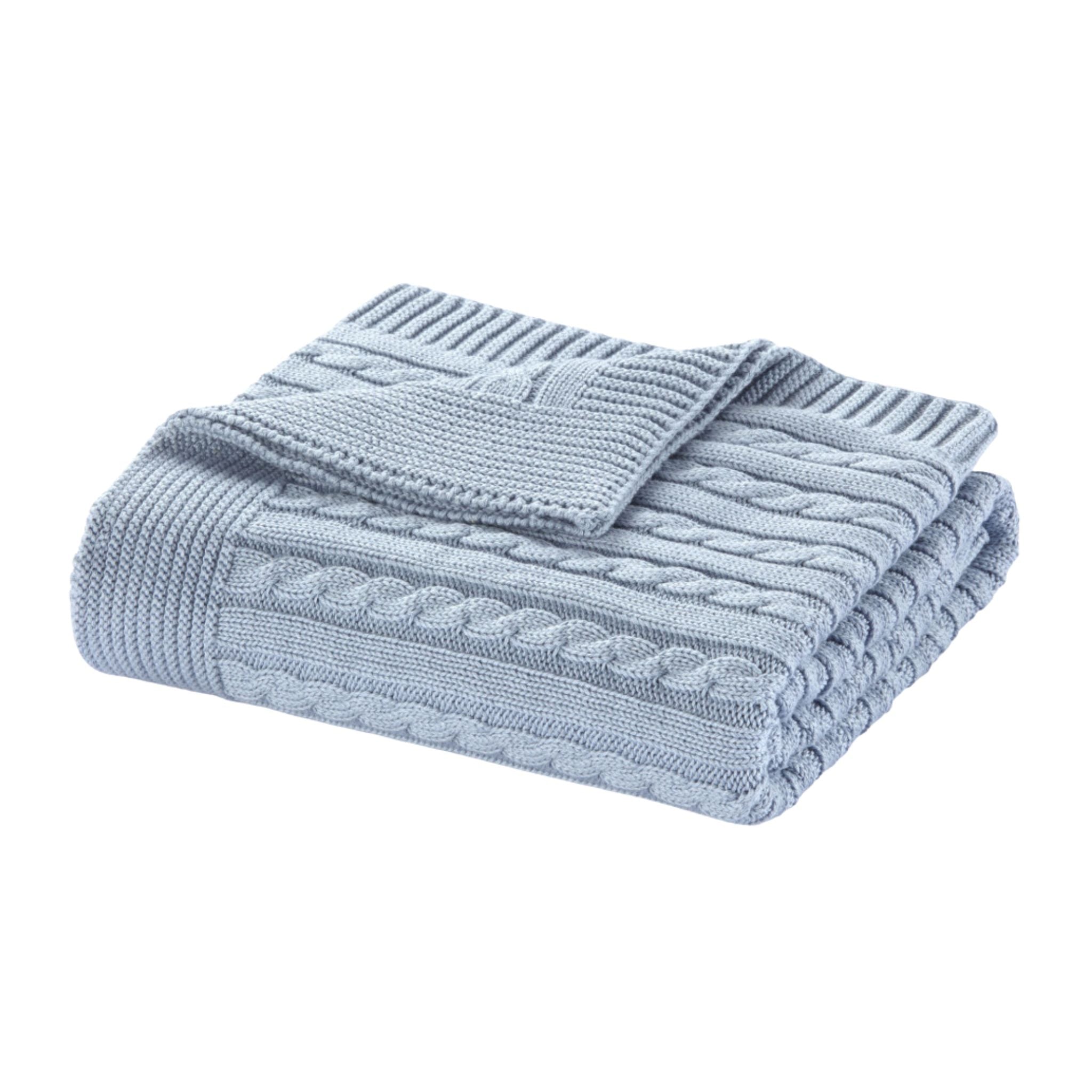 Soft Blue 100% Cotton Ellie Cable Knit Throw Blanket (35