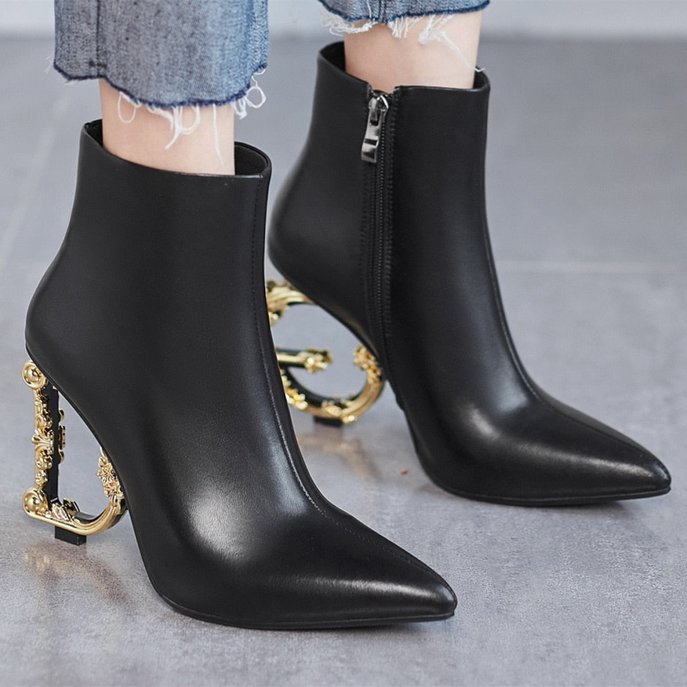 Luxury Designer Genuine Leather High Heeled Ankle Boots - Pointed Toe, Side Zipper, Sexy Fashion (Sizes 33-46) | Perfect for Evening Parties, Date Nights & Office Wear