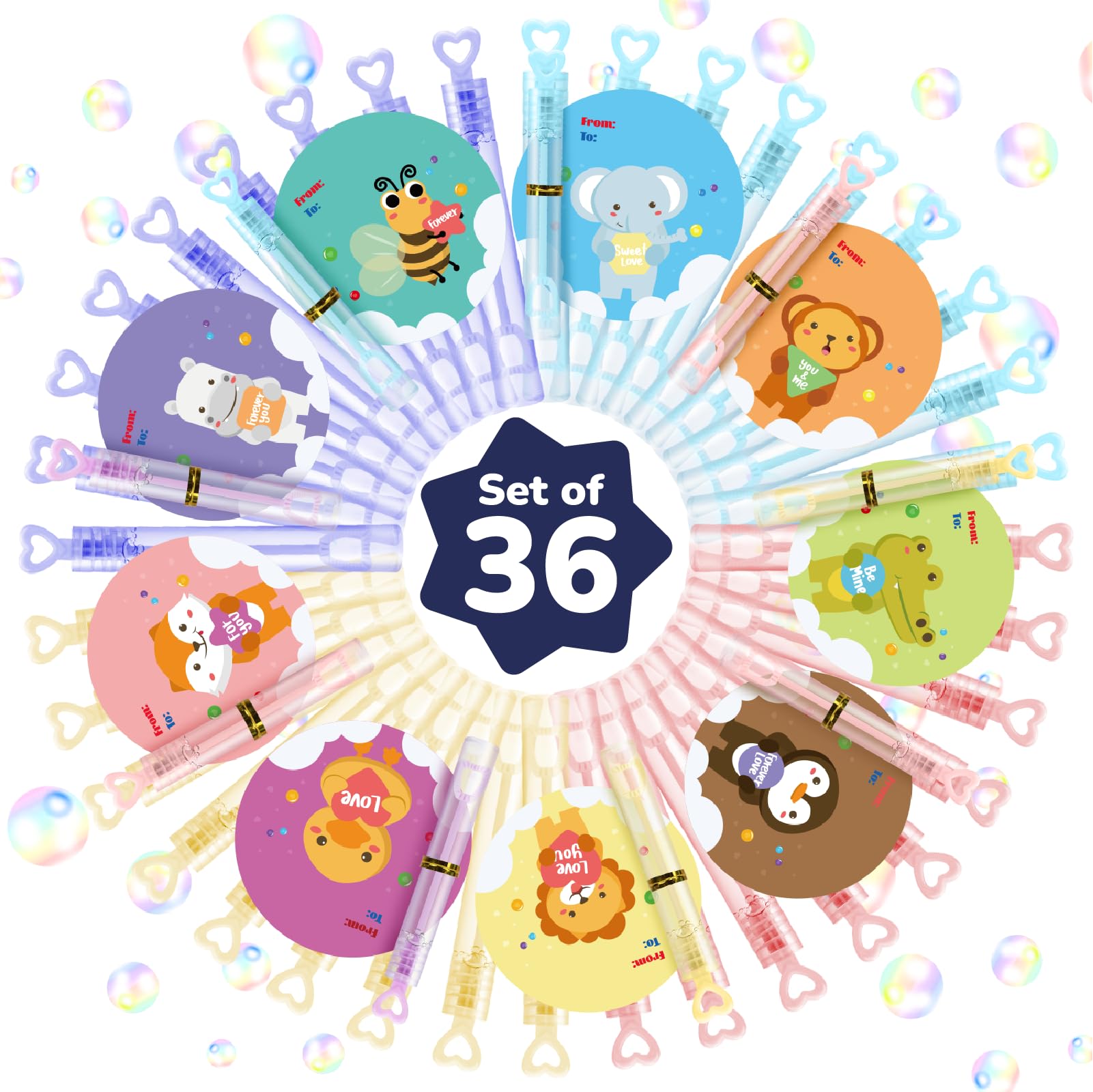 TOY Life 36 Pcs Mini Bubble Wands Set - Bulk Valentines Party Favors for Kids, Classroom Supplies with Valentine's Day Cards - Perfect for School Gift Exchange, Birthday Goodie Bags & Classroom Rewards | Fun Outdoor Play, Summer Activities & Kids Party Favors