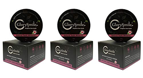 GlorySmile Organic Coconut Activated Charcoal Teeth Whitening Powder - 3 Pack, Natural Whitener Alternative to Charcoal Toothpaste, Kits, Gel Pens & Strips with Rose Flavor | Brighten Smile for Daily Oral Care & Special Occasions