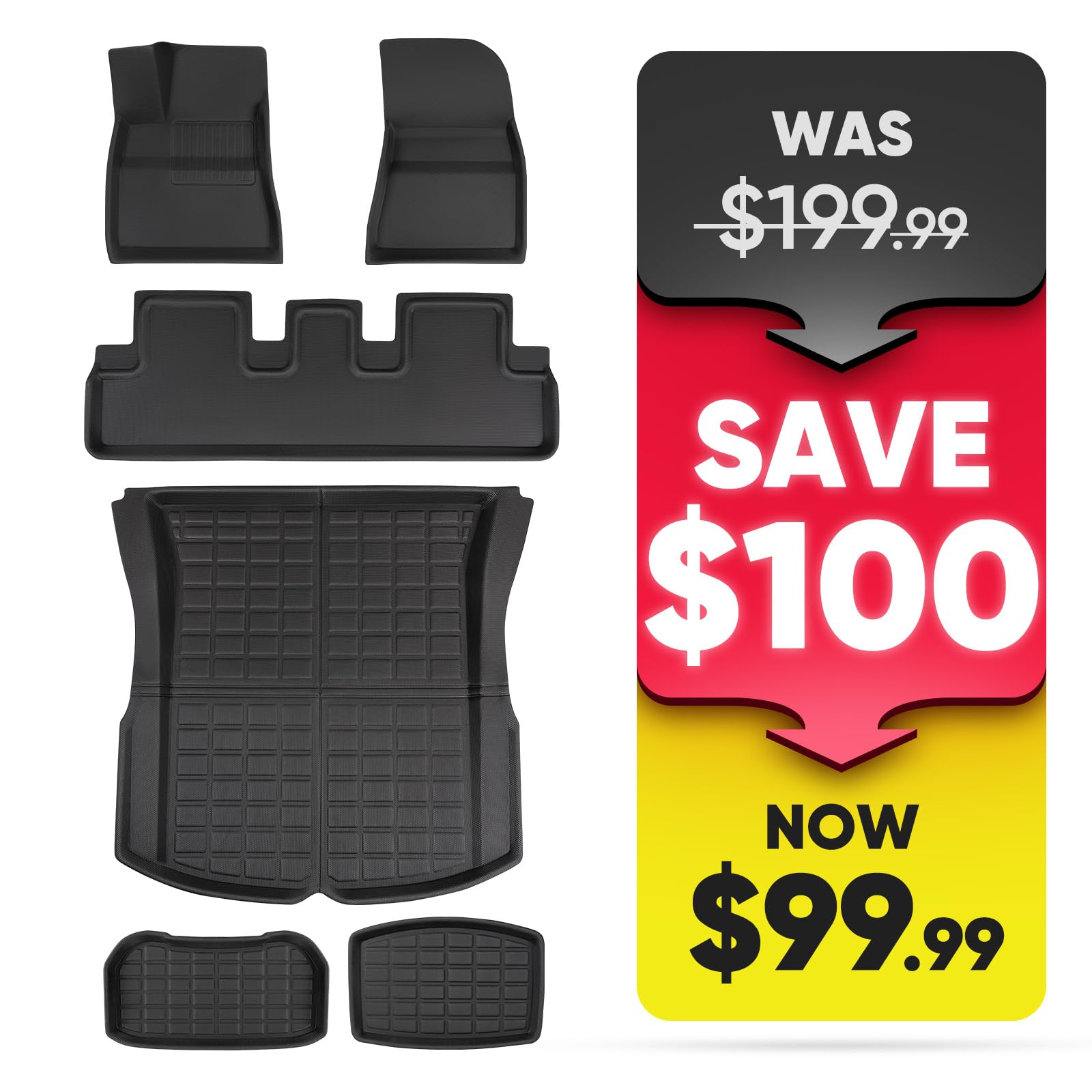 TAPTES 2025 Tesla Model 3 All-Weather Floor Mats Full Set - 6-Piece Front & Rear Liners + Trunk Mat | Durable Rubber Carpet Covers for Model 3 Highland 2024-2025 | Perfect for Winter, Rain & Mud Protection